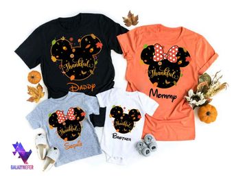 Disney Thankful Mickey And Minnie Thanksgiving Family Matching T Shirt