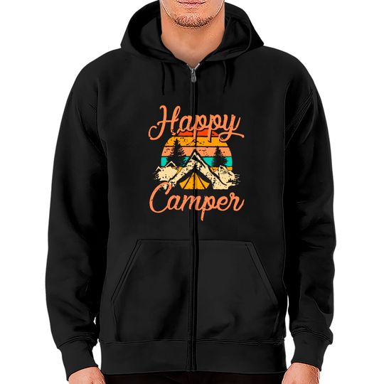 Happy Camper Zip Hoodie For Women Camping Tee Zip Hoodie Funny Cute Graphic Tee Short Sleeve Letter Print Casual Tee Tops