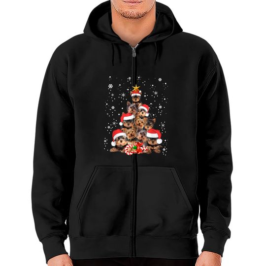 Yorkie Dogs Tree Christmas Sweater Xmas Pet Animal Dog Lover Zip Hoodie