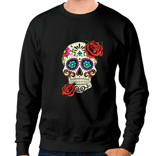 Dia De Los Muertos Floral Sugar Skull Tshirts For Women Girl Sweatshirts