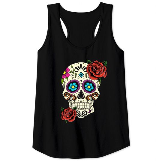 Dia De Los Muertos Floral Sugar Skull Tshirts For Women Girl Tank Tops