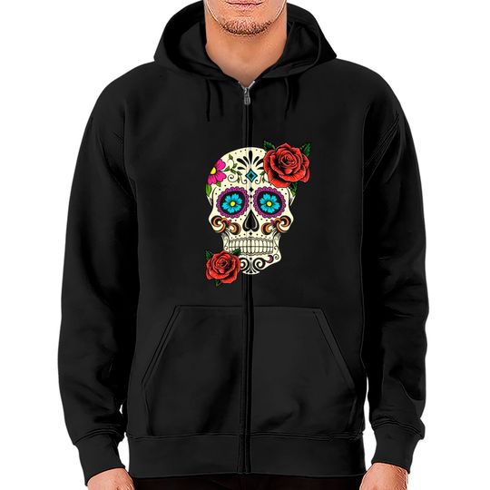 Dia De Los Muertos Floral Sugar Skull Tshirts For Women Girl Zip Hoodies