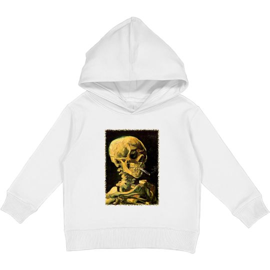 Van Gogh Art Skull of Skeleton with Burning Cigarette Kids Pullover Hoodies
