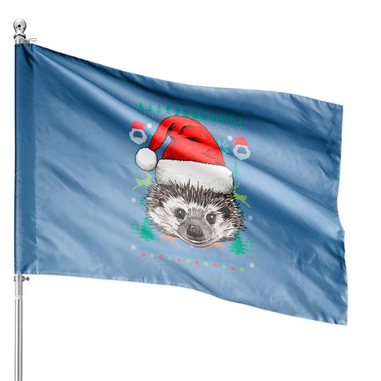 Hedgehog Ugly Christmas Santa House Flag