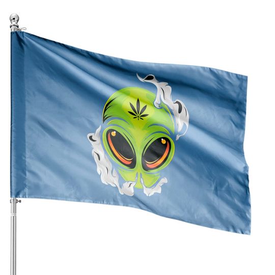 Smoking Alien Cannabis Leaf Weed Classic House Flag