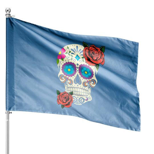 Dia De Los Muertos Floral Sugar Skull House Flag For Women Girl House Flags