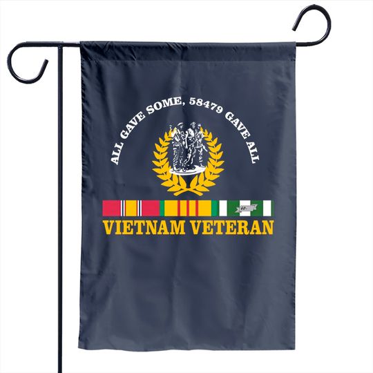 Vetfriends.com Vietnam Veteran All Gave Some 58,479 Gave All Garden Flag With Three Soldiers Statue And Service Ribbon