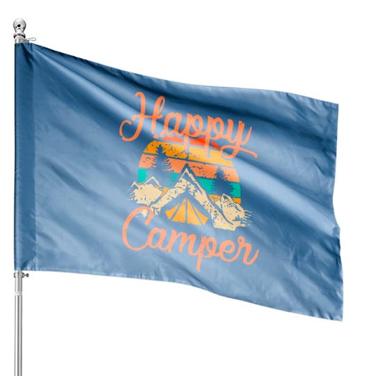 Happy Camper House Flag For Camping House Flag House Flag Funny Cute Graphic House Flag Short Sleeve Letter Print Casual House Flag Tops