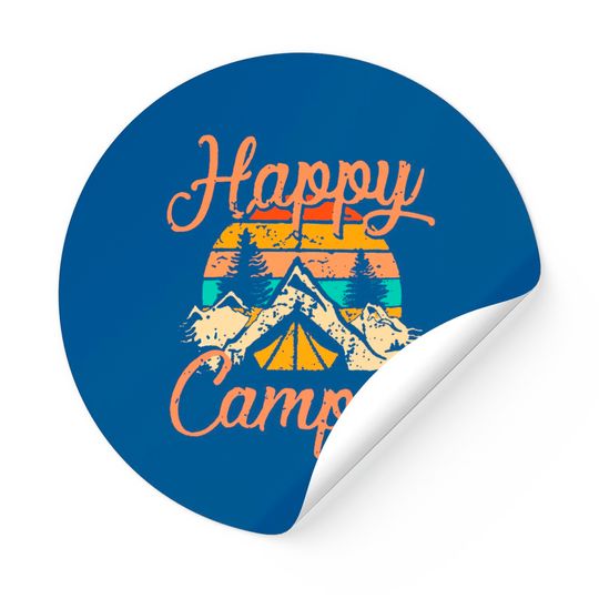 Happy Camper Sticker For Women Camping Sticker Sticker Funny Cute Graphic Sticker Short Sleeve Letter Print Casual Sticker Tops