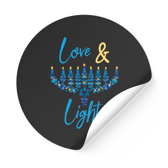 Hanukkah Love And Light Quote Jewish Chanukah Blue Menorah Sticker
