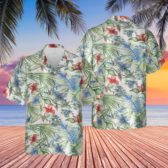 Beach Shirt| Men Hawaiian Shirt| Men Tropical Print Button Up Shirt| Men Hawaii Shirt