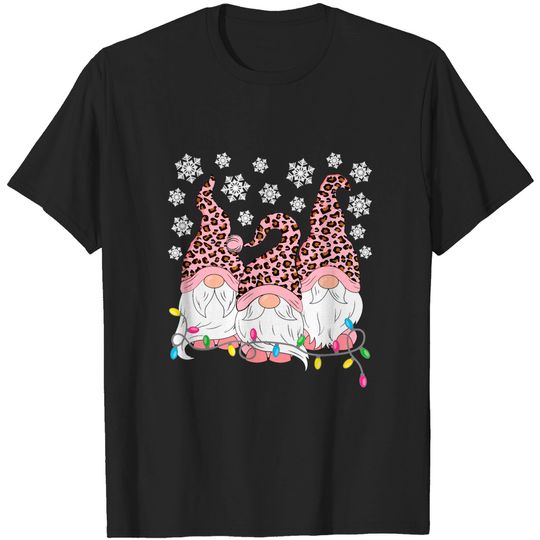 Pink Leopard Print Gnomes Xmas Christmas Gnome T-Shirt