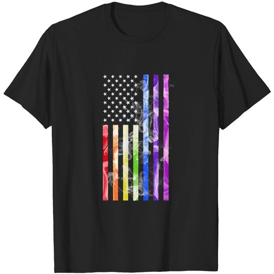 Pride LGBT Rainbow American Flag Print on Back Plain Front T-Shirt - Equality Support LGBTQ Gifts Shirt