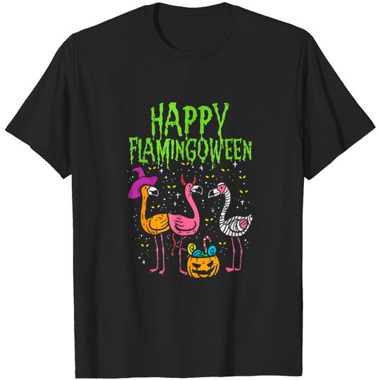 Happy Flamingoween Scary Flamingos Funny Halloween Costume T-Shirt