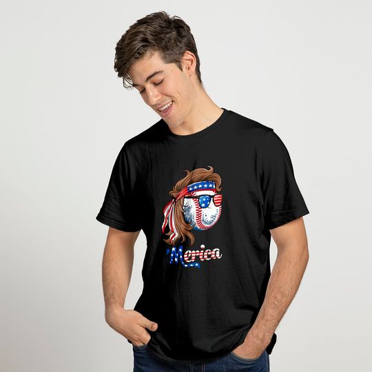 Baseball Mullet 4th Of July American Flag Merica Fathers Day T-Shirt