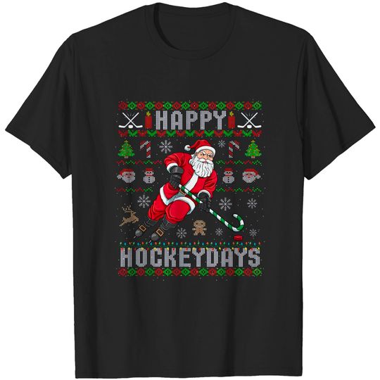 Ice Hockey Ugly Christmas Santa Claus Happy Hockeydays T-Shirt