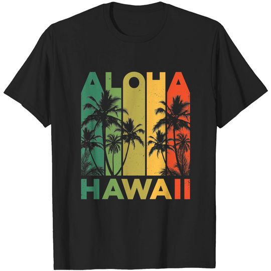 Aloha Hawaii Hawaiian T-shirt Palm Beach Surfboard Surf Surfing