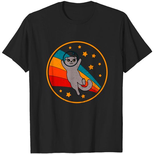 Vintage Scottish Fold Cat Retro Space Cat T Shirt