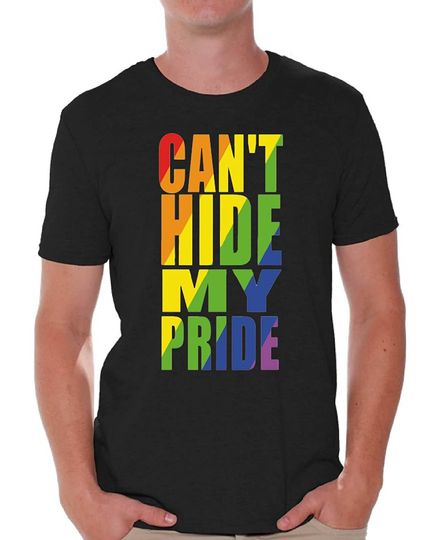 Men's Can't Hide My Pride T Shirts Tops Rainbow LGBT Gifts Gay Parade