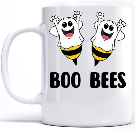 Boo Bees Mug, Horror Halloween Mug Cool, Cute Ghost Mug, Graphic Mugs White 11Oz