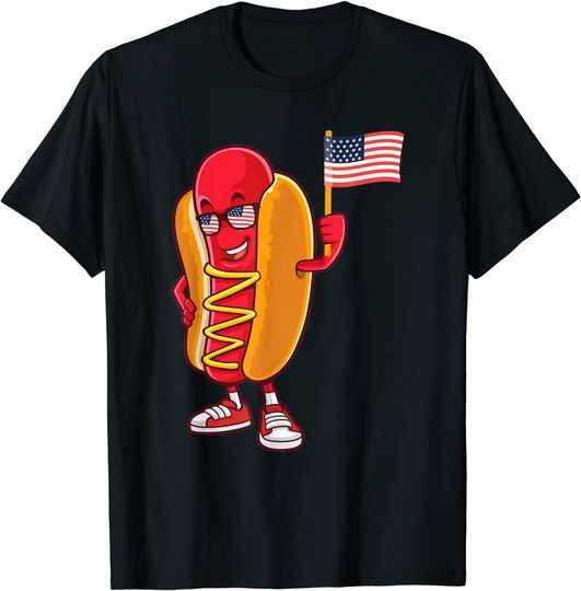 Hotdog Sunglasses American Flag USA T-Shirt