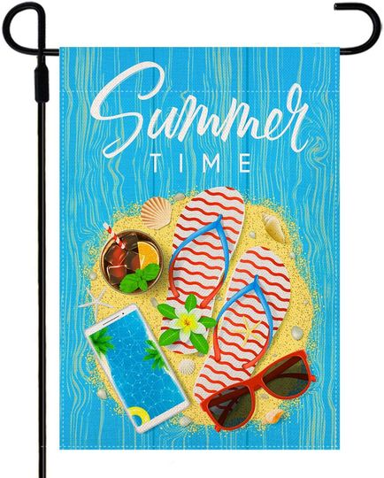Summer Time Garden Flag Flip Flops Sunglasses Pool