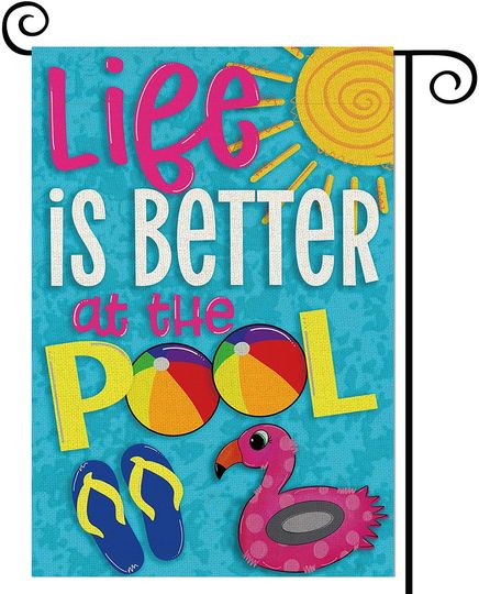 Life is Better at The Pool Garden Flag Flamingo