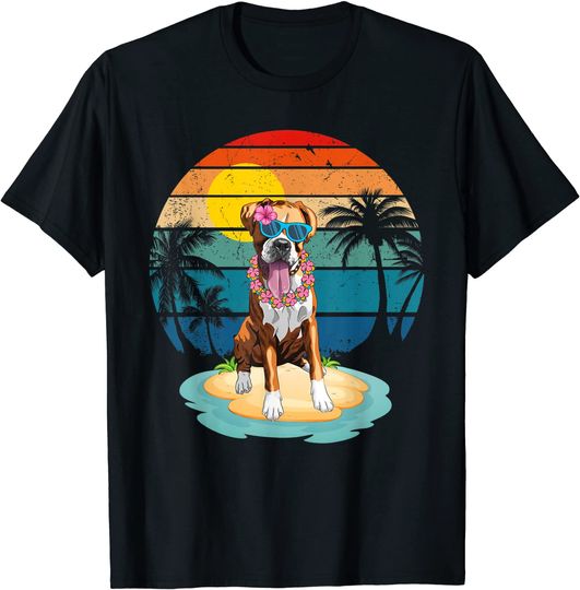 Beach Tropical Summer Vacation Boxer Dog Lover Vintage T-Shirt