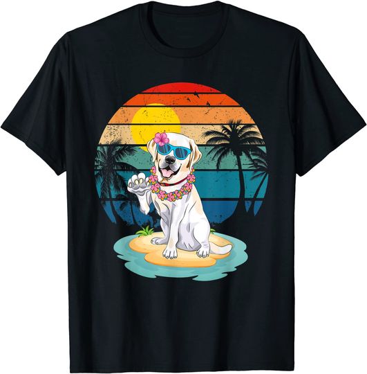 Beach Tropical Summer Vacation Labrador Dog Lover Vintage T-Shirt