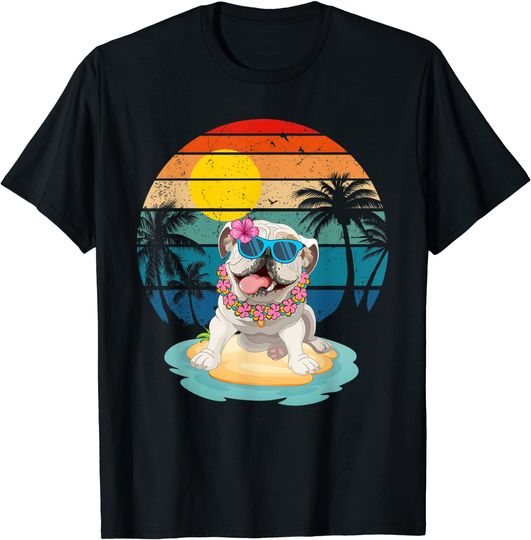 Beach Tropical Summer Vacation Bulldog Lover Vintage T-Shirt