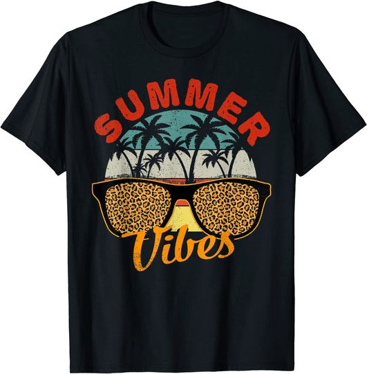Summer Vibes Vintage T-Shirt Leopard Sunglasses Palm Tree