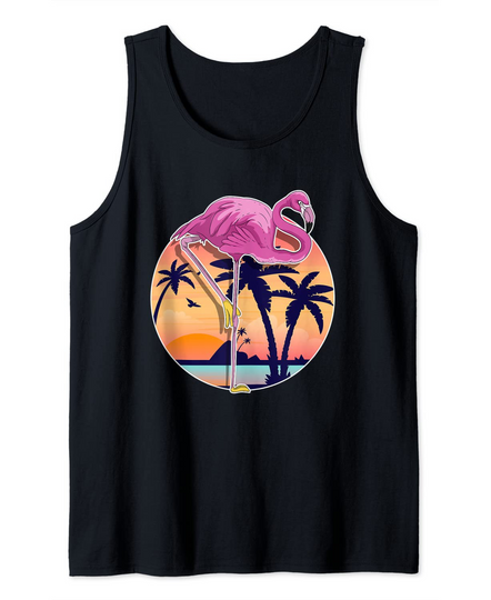 Summer Bird Animal Beach Palm Tree Tropical Flamingo Tank Top
