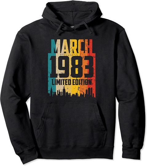 March 1983 Limited Edition Retro Vintage Birthday Gift Pullover Hoodie