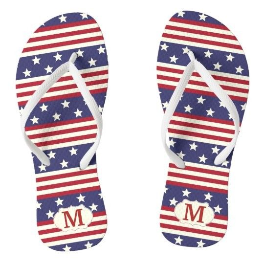 Patriotic Stars and Stripes American | Monogrammed Flip Flops