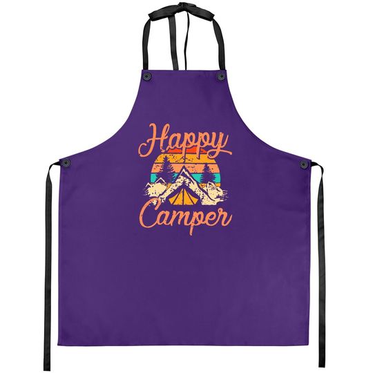 Happy Camper Apron For Camping Apron Apron Funny Cute Graphic Apron Short Sleeve Letter Print Casual Apron Tops