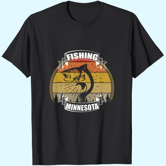 Vintage Sunset Trees Fishing Minnesota T-Shirt