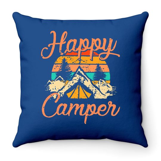Happy Camper Throw Pillow For Camping Throw Pillow Throw Pillow Funny Cute Graphic Throw Pillow Short Sleeve Letter Print Casual Throw Pillow Tops