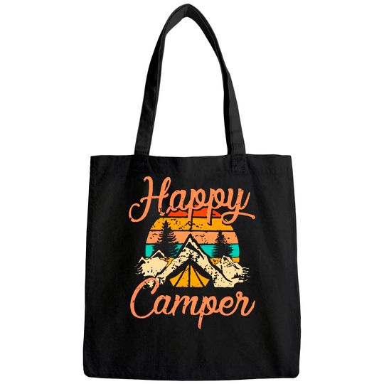 Happy Camper Tote Bag for Women Camping Tee Tote Bag Funny Cute Graphic Tee Short Sleeve Letter Print Casual Tee Tops
