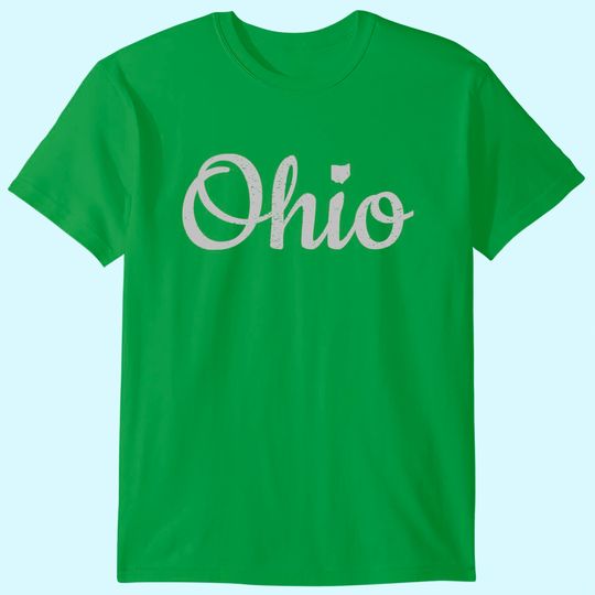 State of Ohio Pride Script Text Distressed Design T Shirt