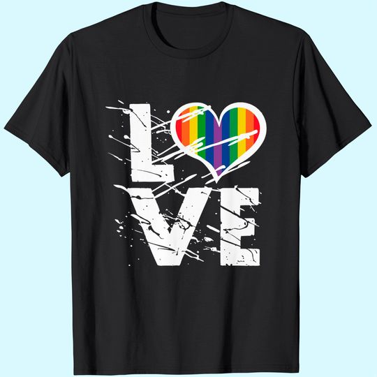 Men's Love T Shirts Tops Love Rainbow Heart T Shirts Tops LGBTQ Pride