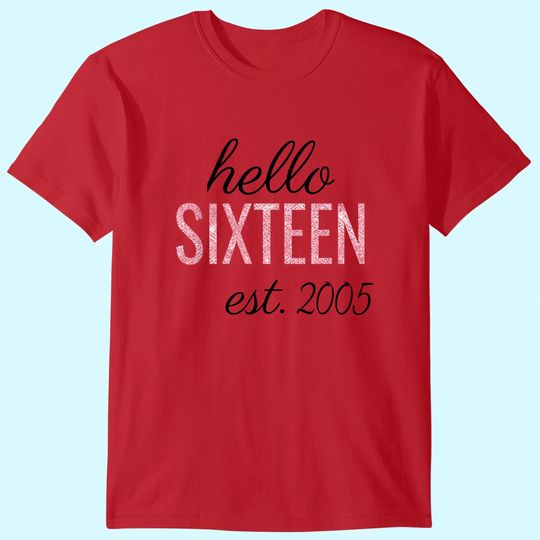 16th Birthday Gift Teen Sweet Sixteen 2005 Pink Hello 16 T-Shirt