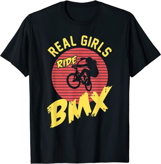 Girls Ride Bike BMX Vintage Mountain Biking Biker T-Shirt