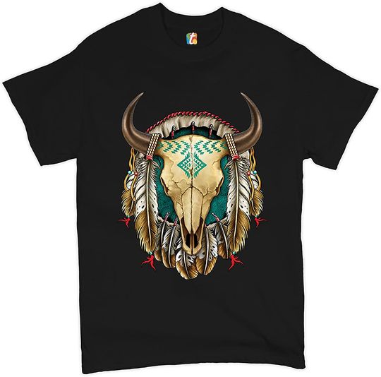 Steer Skull Dreamcatcher T-Shirt Native American Indigenous Culture Men's Tee