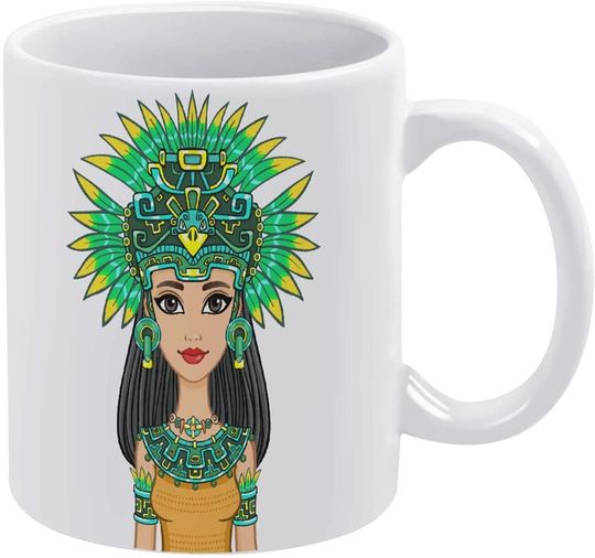 Native American Indian Girl White Printed Coffee Mugs Custom Ceramic Cup With Handle