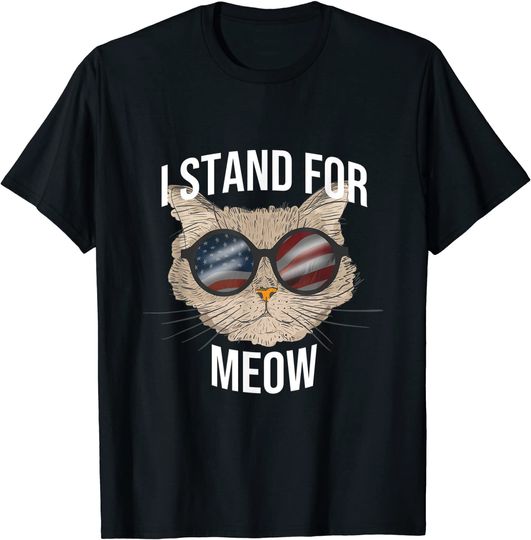 Cat With Glasses Meow National Athem Day T-Shirt