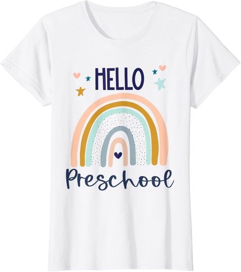 Hello Preschool Retro Rainbow Teacher Toddler Girls T-Shirt