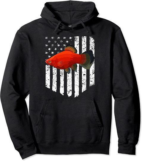 Black White American Flag Platies 4th Of July Fish Pullover Hoodie