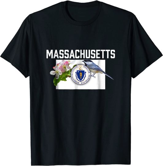 Massachusetts US State Flag With State Bird & Flower T Shirt