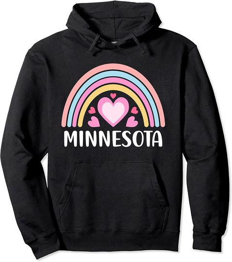 Minnesota USA Rainbow Hearts Pullover Hoodie