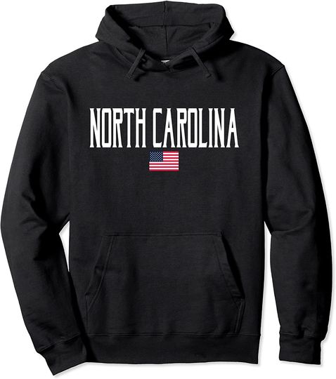North Carolina American Flag Vintage White Text Pullover Hoodie